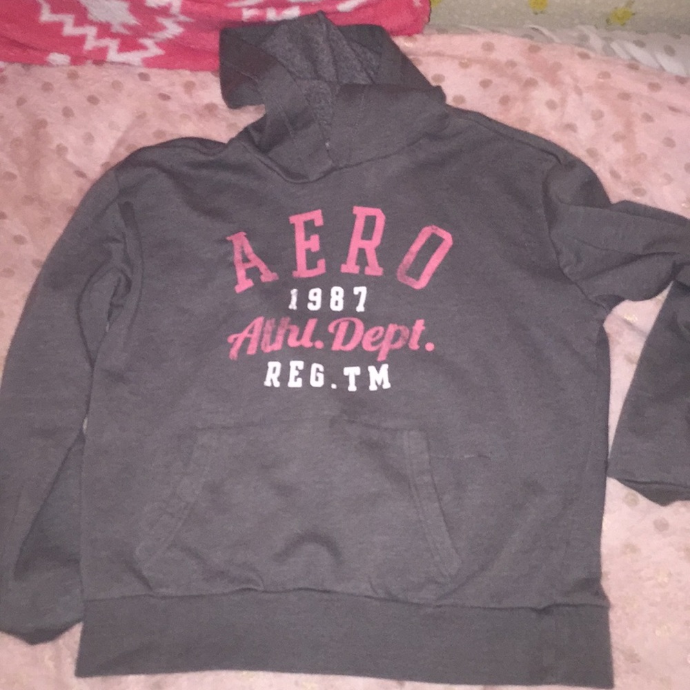 Grey aeropostale hoodie with pink and white words